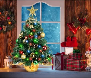 Mini kunstkerstboom 42x12x12 cm - stervormige bureaukerstboom, groen