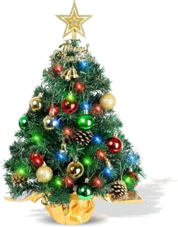 Mini kunstkerstboom 42x12x12 cm - stervormige bureaukerstboom, groen