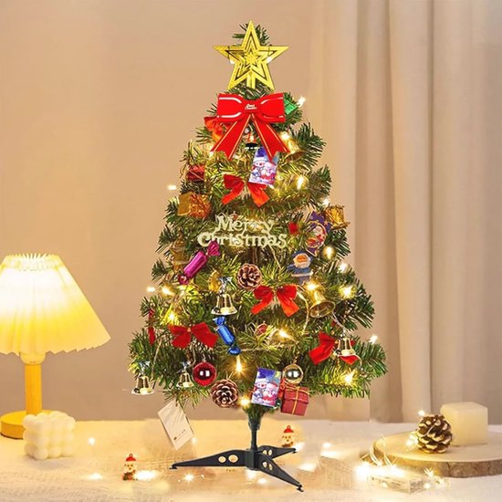 Mini Kunstkerstboom 50 cm met Lichten en Ornamenten