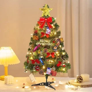 Mini kunstkerstboom 50 cm met lichtjes en ornamenten