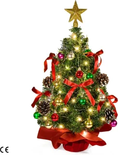 Mini Kunstkerstboom 60 cm met Houten Sokkel - Merknaam