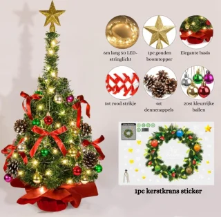 Mini Kunstkerstboom 60 cm met Houten Sokkel - Merknaam
