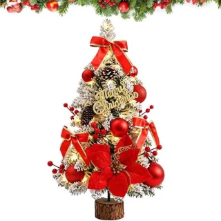 Mini kunstkerstboom 60 cm rood met verlichting