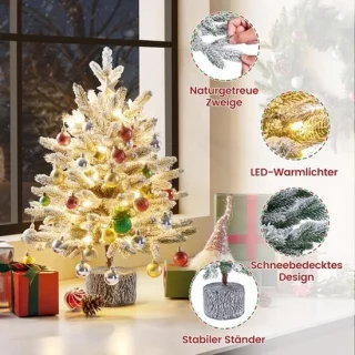 Mini kunstkerstboom 68 cm met sneeuw en warm witte leds