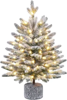 Mini kunstkerstboom 68 cm met sneeuw en warm witte leds