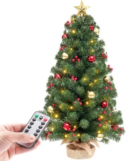 Mini kunstkerstboom 70 cm rood-goud met ster