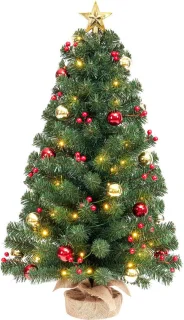 Mini kunstkerstboom 70 cm rood-goud met ster