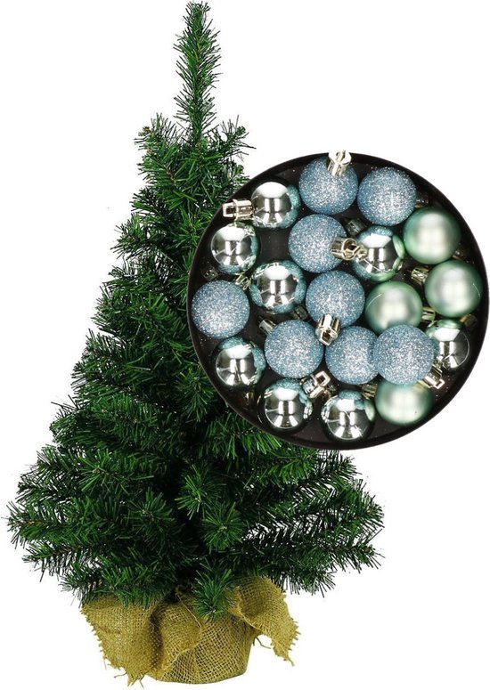 Mini kunstkerstboom 75 cm mintgroen inclusief kerstballen