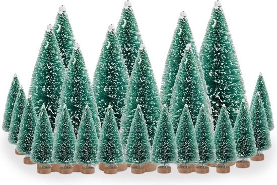 Mini-kunstkerstboom dennenboom met houten sokkel 24 stuks