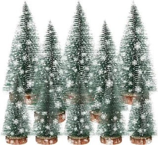 Mini kunstkerstboom - groen - 10 en 15 cm - duurzaam pvc met houten basis