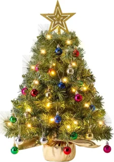 Mini kunstkerstboom - groen - 60 cm met kerstversiering