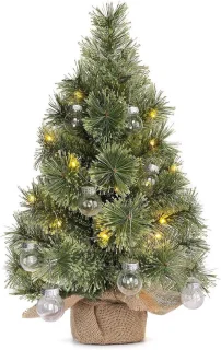 Mini kunstkerstboom, groen, 60 cm met ledverlichting en decoratieve ballen