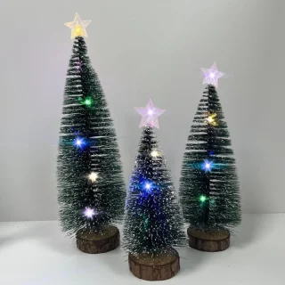 Mini kunstkerstboom met houten basis