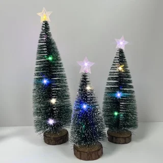 Mini kunstkerstboom met houten basis