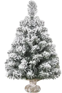Mini kunstkerstboom met sneeuwlaag, cementen voet