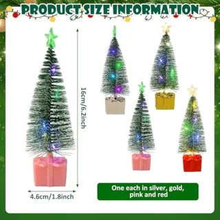 Mini kunstkerstboom met verlichting - 4 stuks