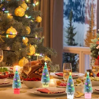 Mini kunstkerstboom met verlichting, multicolor, 17 cm, set van 4