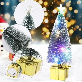 Mini kunstkerstboom met verlichting, multicolor, 17 cm, set van 4