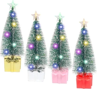 Mini kunstkerstboom met verlichting, multicolor, 17 cm, set van 4