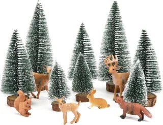 Mini-kunstkerstboom set - groen - met dieren