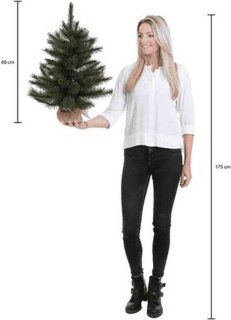 Miniboompje Kunst kerstboom 60 cm jute zak verlichting sneeuw