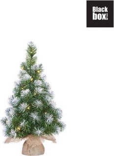 Miniboompje Kunst kerstboom 60 cm jute zak verlichting sneeuw