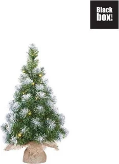Miniboompje Kunst kerstboom 60 cm jute zak verlichting sneeuw