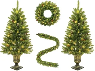 Môvadela kunstkerstbomen, kerstkrans en guirlande – set van 2