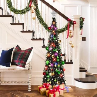Mrs. Jones 5ft opvouwbare pop-up kerstboom van zilverkleurig klatergoud met standaard