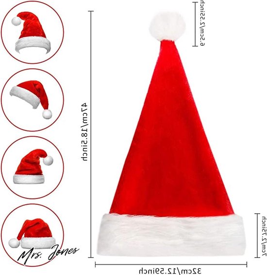 Mrs. Jones JOKILY Kerstmuts pluche rood volwassenen & kinderen