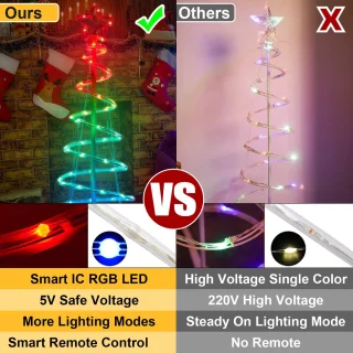 MUPOO RGB Spiraal Kerstboomverlichting 1,5 m 100 LEDs