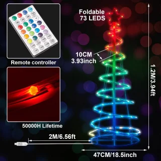 MUPOO RGB Spiraal Kerstboomverlichting 1,5 m 100 LEDs