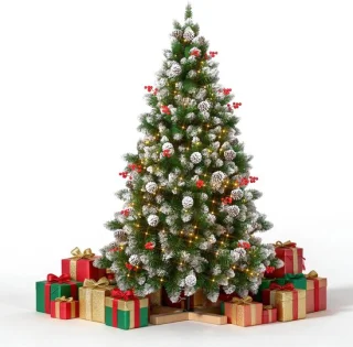 NAIZY kunstkerstboom 225 cm met sneeuw, dennenappels en rode bessen