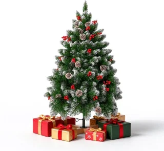 NAIZY Kunstkerstboom met sneeuw, dennenappels en rode bessen – 150 cm