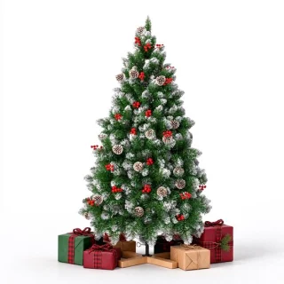 NAIZY kunstkerstboom met sneeuw, dennenappels en rode bessen 180 cm