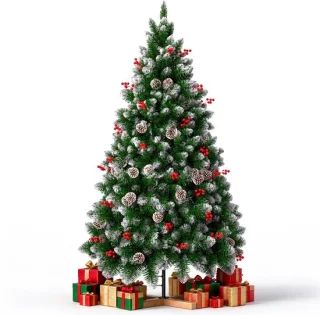 NAIZY kunstkerstboom met sneeuw, dennenappels en rode bessen, 225 cm