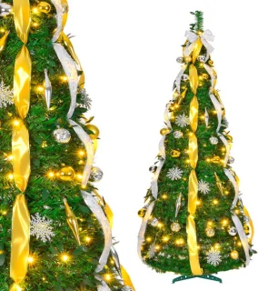 NAIZY pop-up kerstboom 180 cm met kerstballen en linten