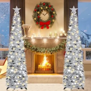 Opvouwbare kerstboom met verlichting en pailletten - 150 cm