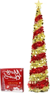 Opvouwbare kunstkerstboom 180 cm versierd in goud en rood