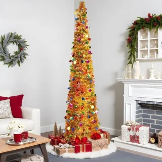 Opvouwbare kunstkerstboom met lametta en standaard