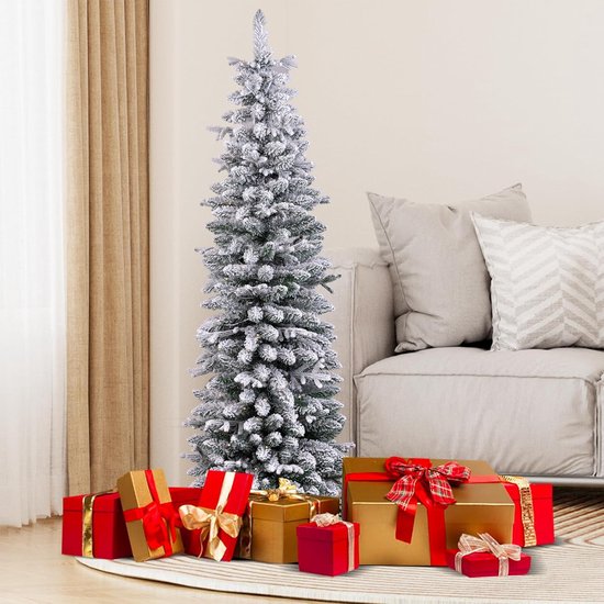 Pencil kerstboom 180 cm groen wit in pot