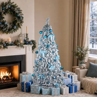 PIPIPOXER Kunstkerstboom met sneeuw – 150 cm – blauw