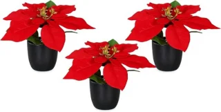 Poinsettia kunstkerstster - kunstbloem in 20 cm pot - rood/groen