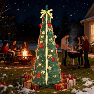 Pop-up kunstkerstboom 180 cm - spiraal, donkergroen (rood/goud)