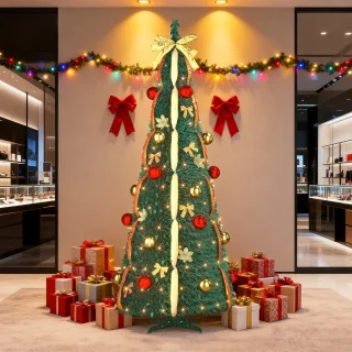 Pop-up kunstkerstboom 180 cm - spiraal, donkergroen (rood/goud)