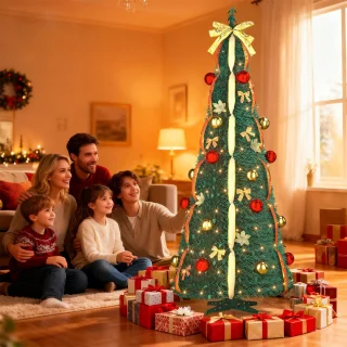 Pop-up kunstkerstboom 180 cm - spiraal, donkergroen (rood/goud)