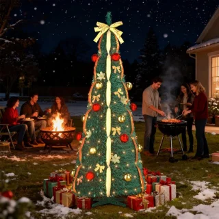 Pop-up kunstkerstboom 180 cm - spiraal, donkergroen (rood/goud)