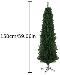 Potloodkerstboom – Smalle Kunstkerstboom – Decoratieve Kerstboom – Mini Kerstboom – Kunstboom – 150 cm Hoog – 350 Dichte Groene Takken – Ruimtebesparend & Stevig