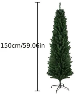Potloodkerstboom – smalle kunstkerstboom – decoratieve kerstboom – mini kerstboom – kunstboom – 150 cm hoog – 350 dichte groene takken – ruimtebesparend & stevig