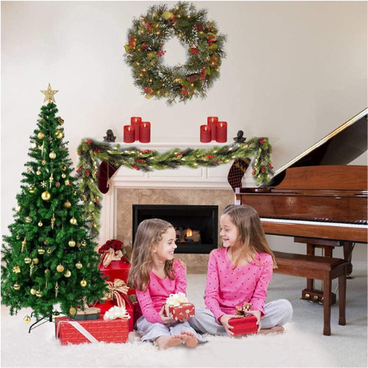 Premium 7ft Kunstkerstboom Scharnierende Pijnboom met Opbergtas